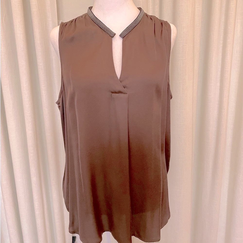Etcetera Sleeveless Brown Keyhole Neck Blouse